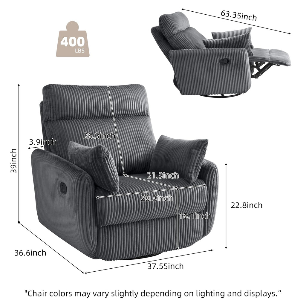 Gray Corduroy Swivel Recliner Chair U238112