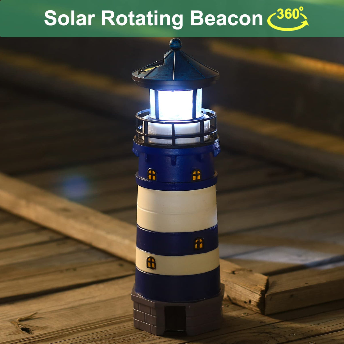 Solar Powered Lighthouse Decor with Rotating Beacon I142022