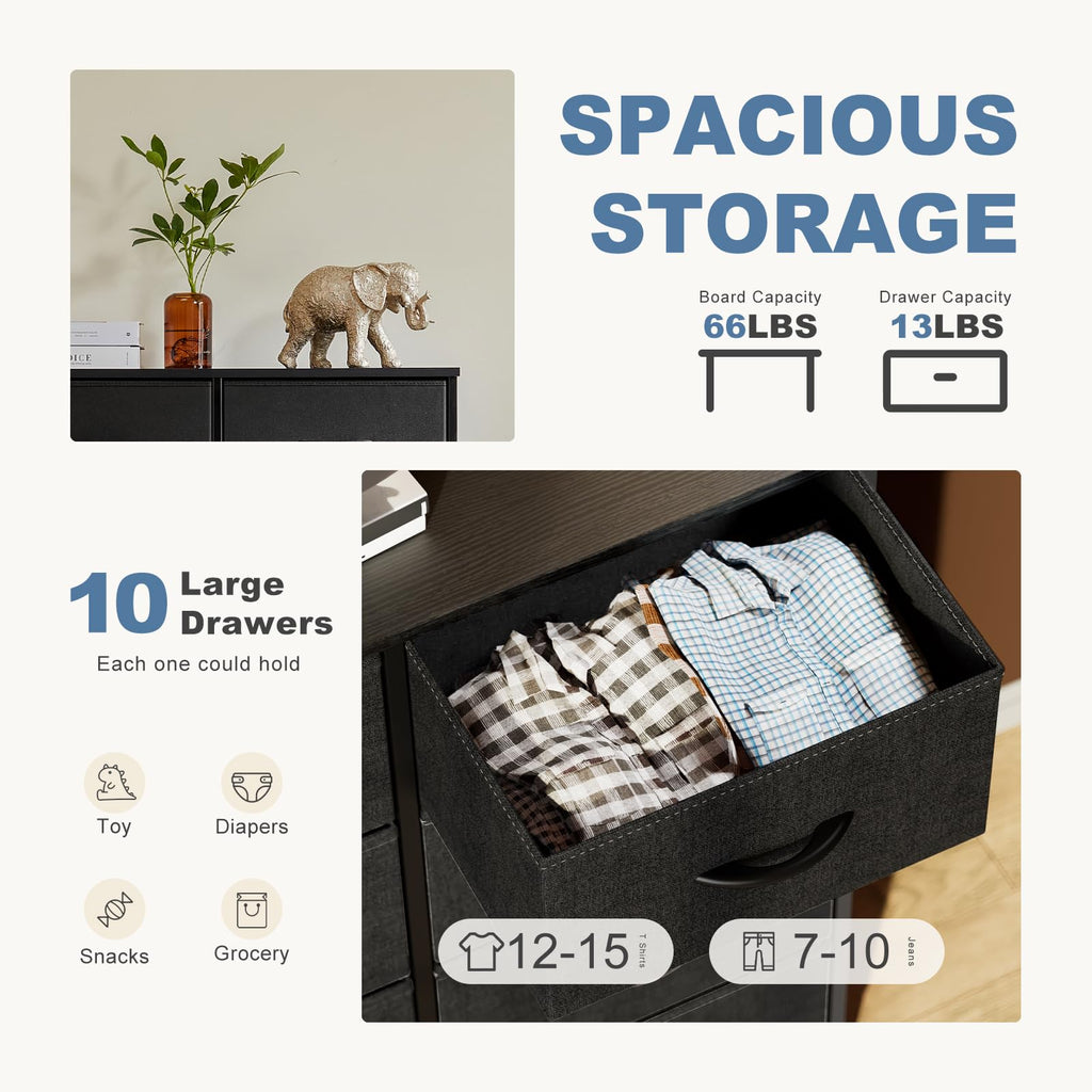 Black 10 Drawer Tall Dresser G62161