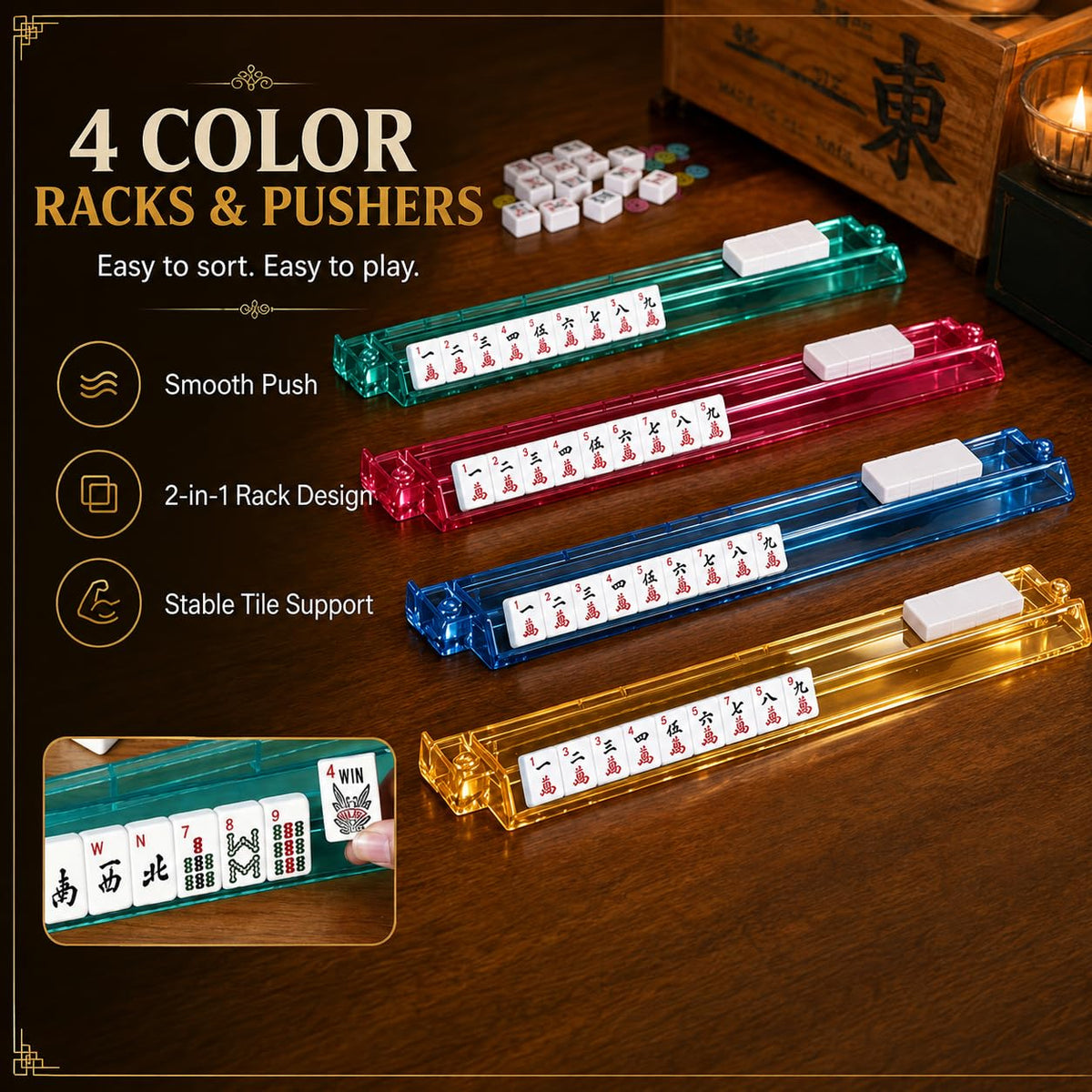 166 Tiles Mahjong Tile Set with Racks and Carrying Bag F306485