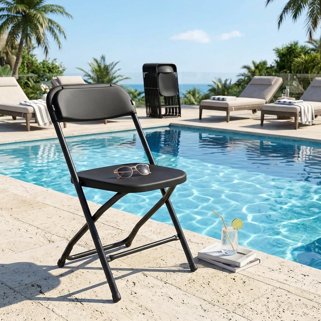 Folding Chairs Set of 10, 330lbs Heavy Duty Plastic Stackable Chairs, Portable Foldable Indoor Outdoor Chairs for Party, Camping, Patio & Events, Black R3740