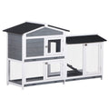 Gray 2-Tier Wooden Rabbit Hutch with Removable Tray U53757