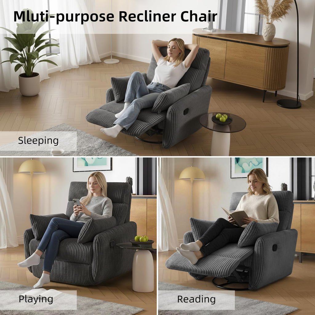 Gray Corduroy Swivel Recliner Chair U238112