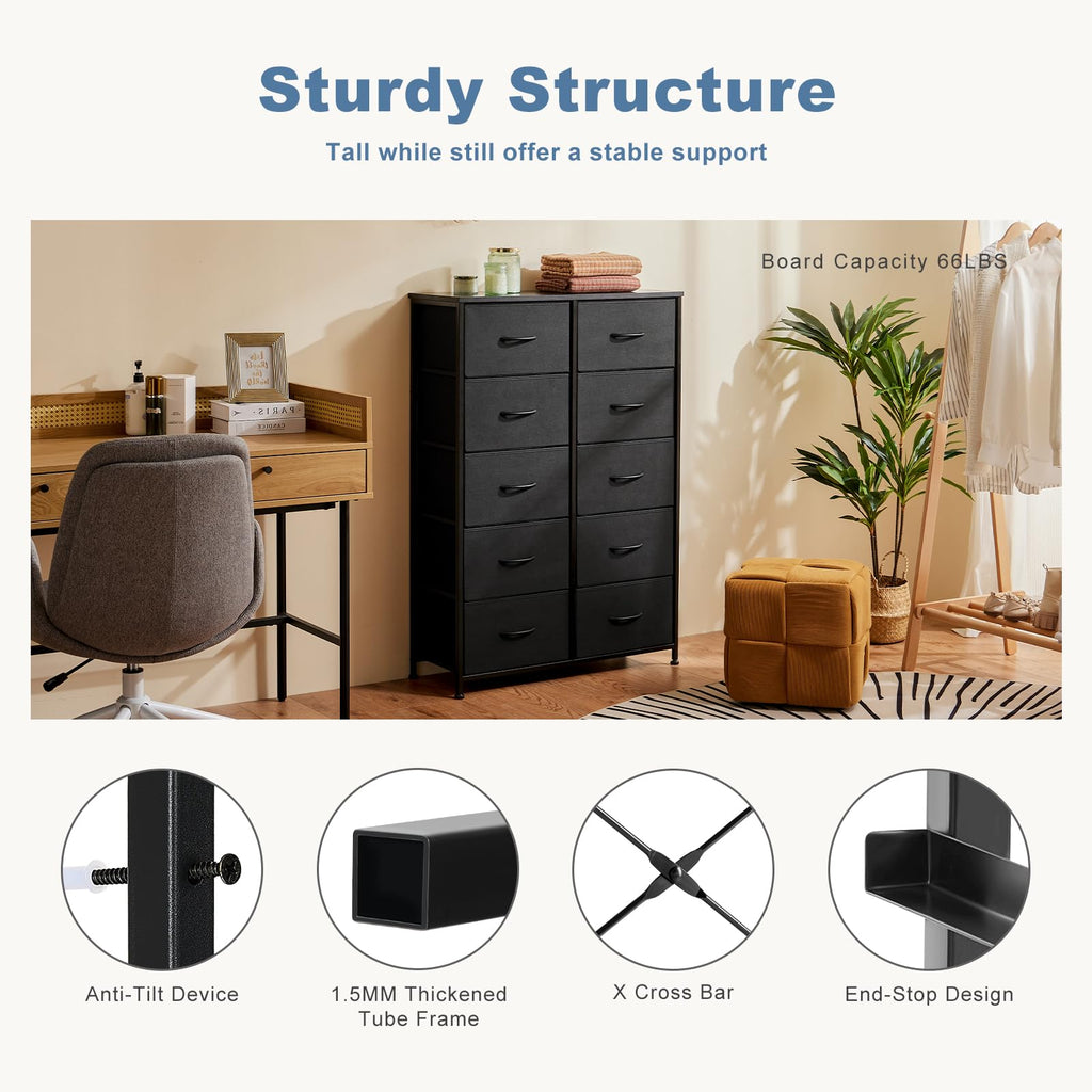 Black 10 Drawer Tall Dresser G62161