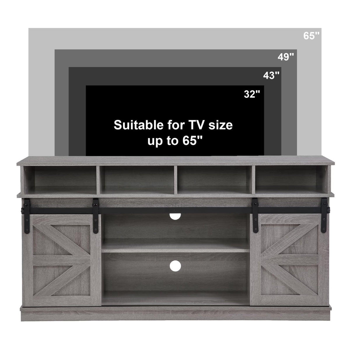 58" Grey Wood TV Stand with Sliding Barn Doors O37507