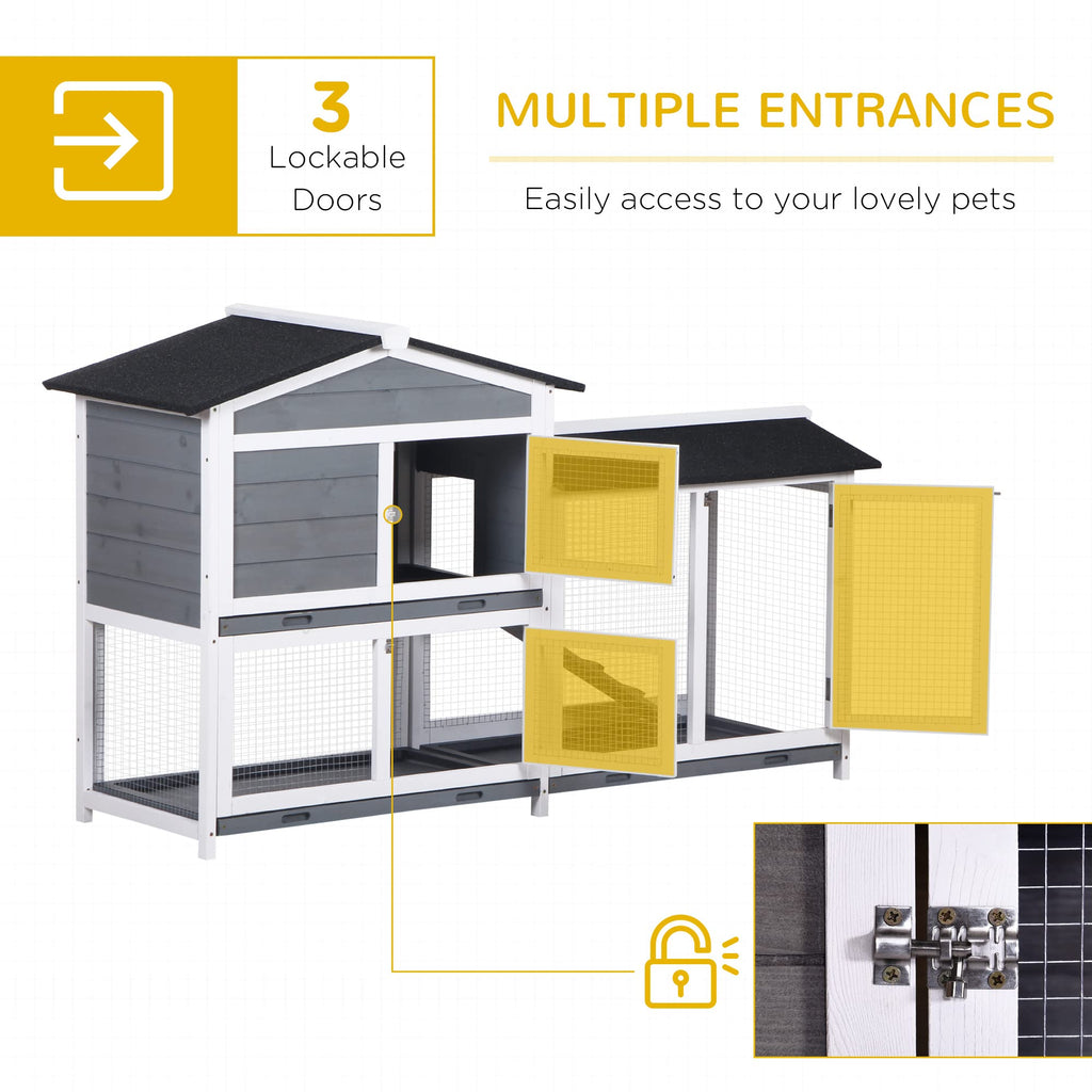 Gray 2-Tier Wooden Rabbit Hutch with Removable Tray U53757