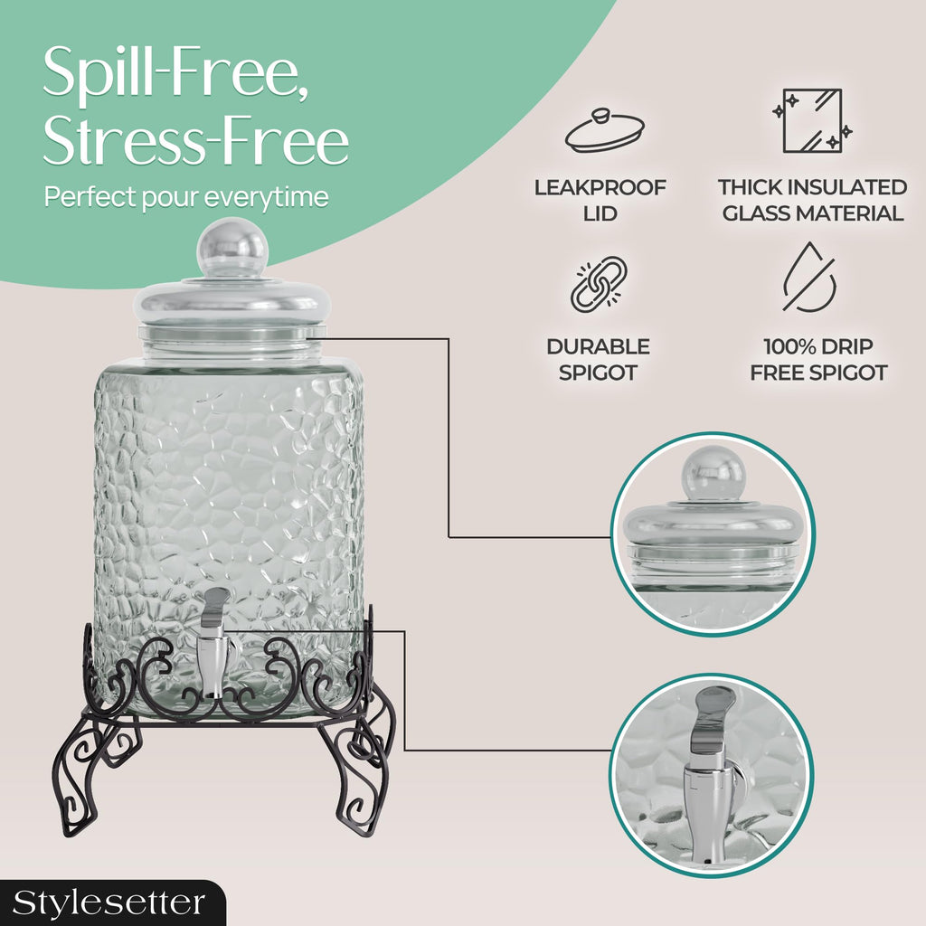Glass Beverage Dispenser with Stand 2.5 Gal P123