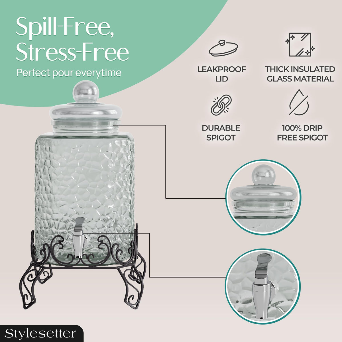 Glass Beverage Dispenser with Stand 2.5 Gal P123