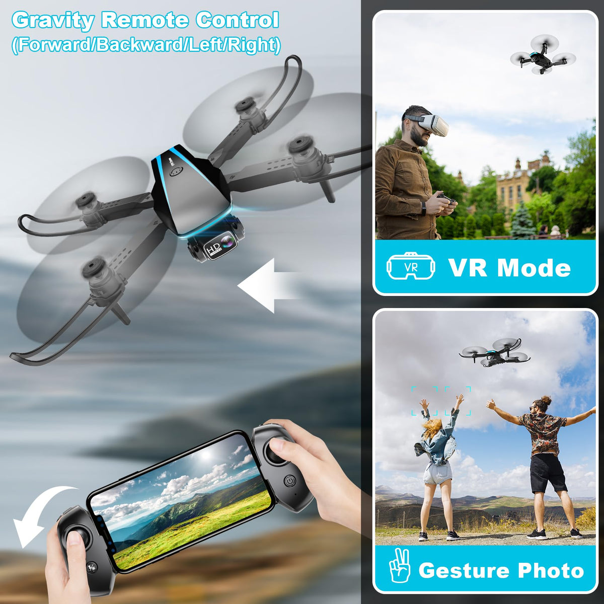 1080P HD Foldable Drone with Camera, 2 Batteries, Carrying Case T738630