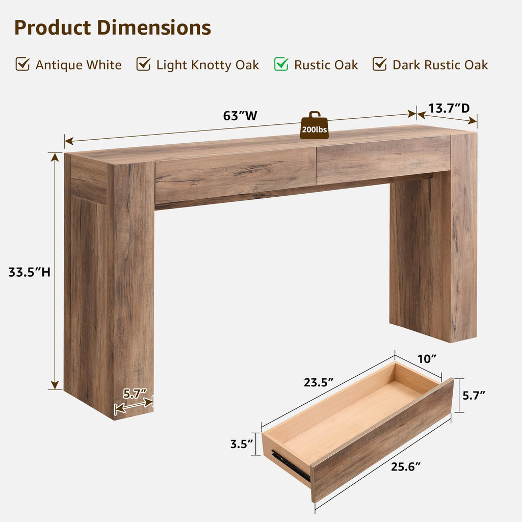Rustic Oak Console Table with Drawers B79733