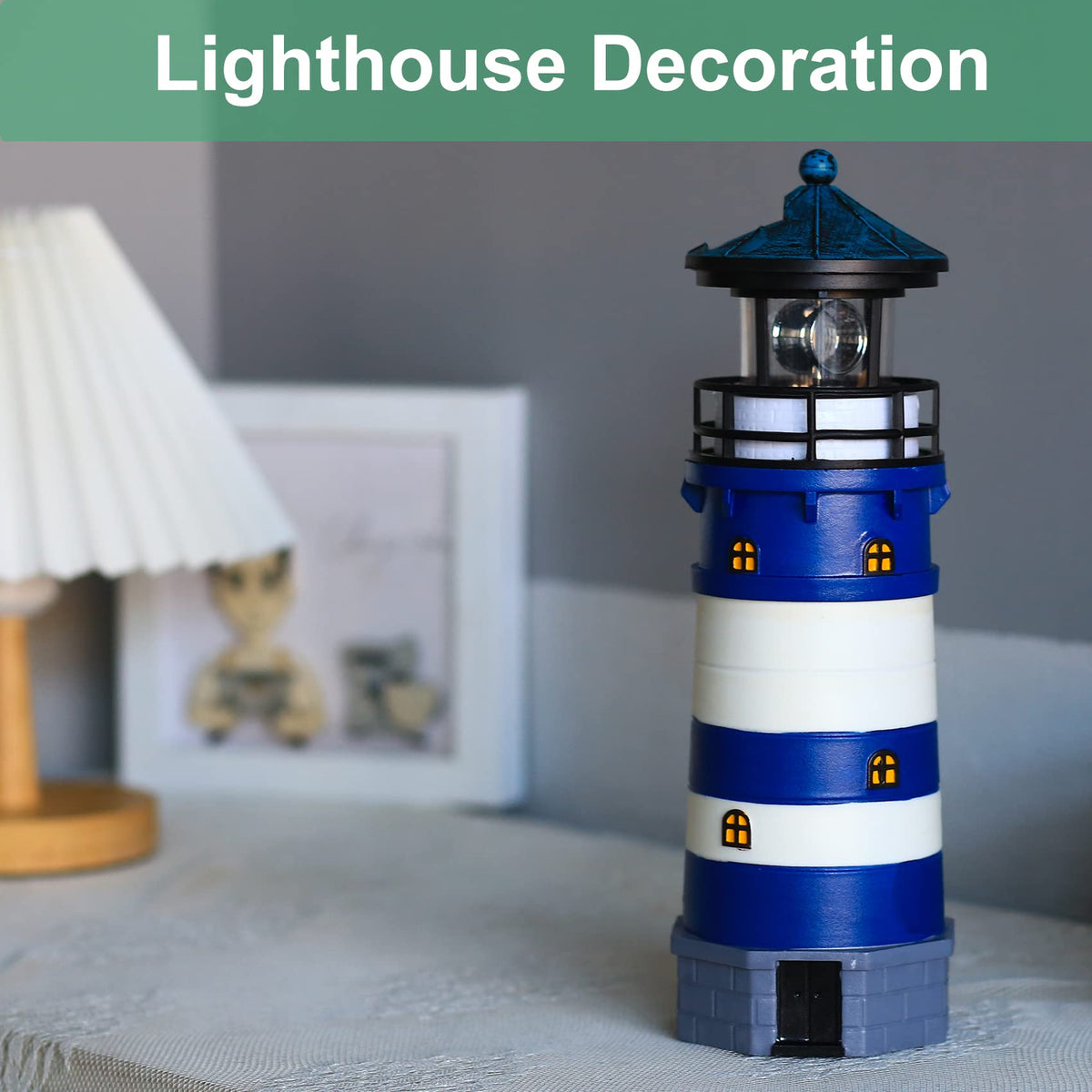 Solar Powered Lighthouse Decor with Rotating Beacon I142022