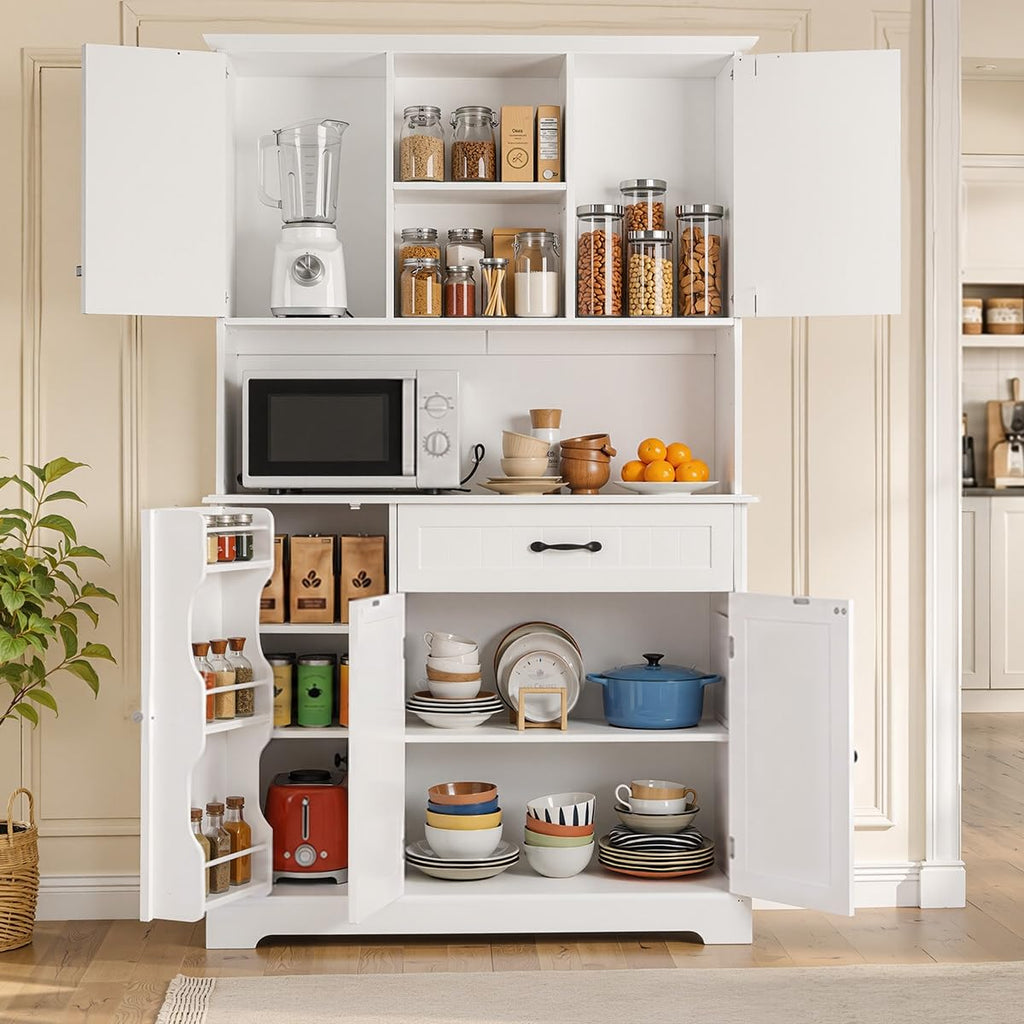 Tall White Kitchen Storage Cabinet with Door and Shelves O93141