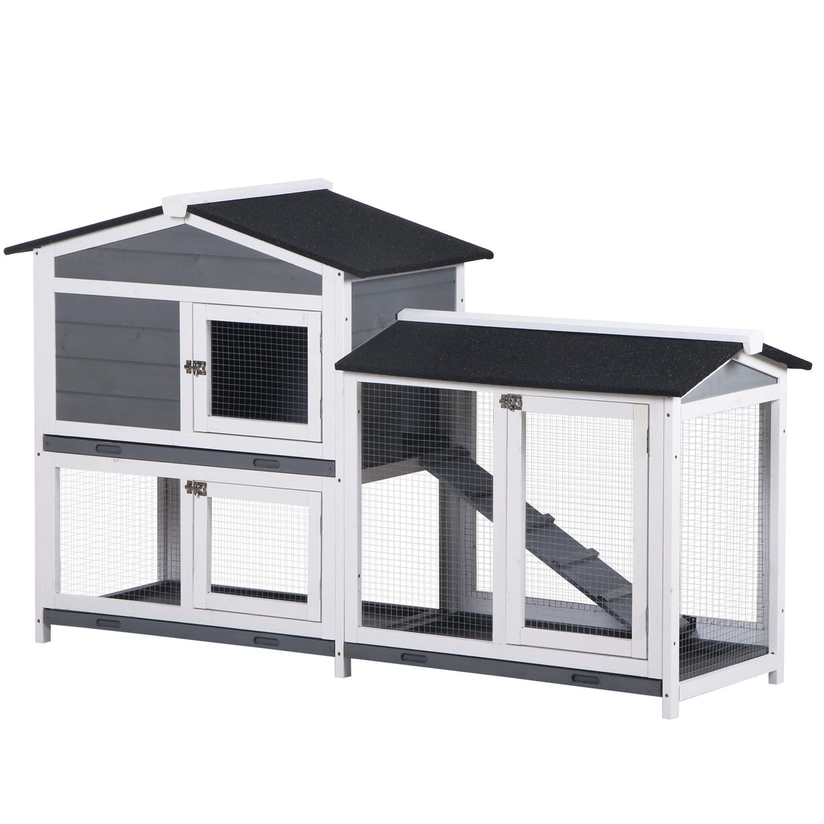 Gray 2-Tier Wooden Rabbit Hutch with Removable Tray U53757