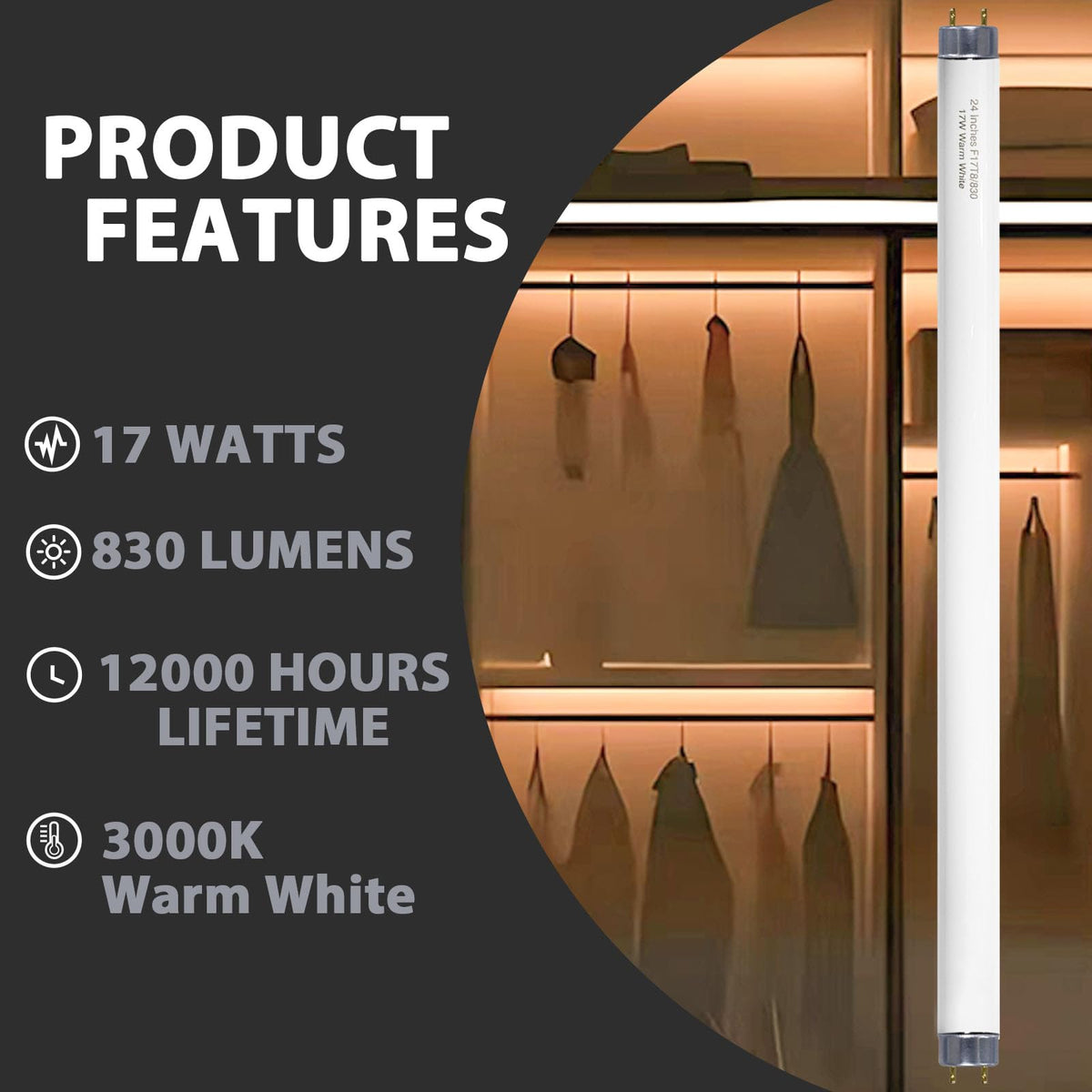24 inch Warm White Fluorescent Tube Light 8 Pack P704798