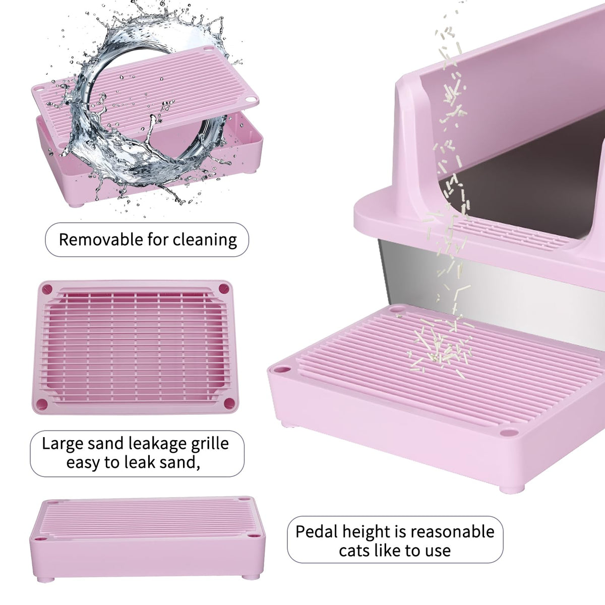 Open Cat Litter Box Stainless Steel High Walls with Scoop Q58363