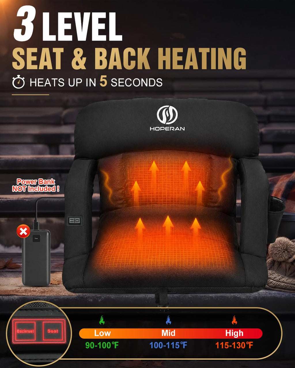 Black Heated Stadium Seats for Bleachers U13010