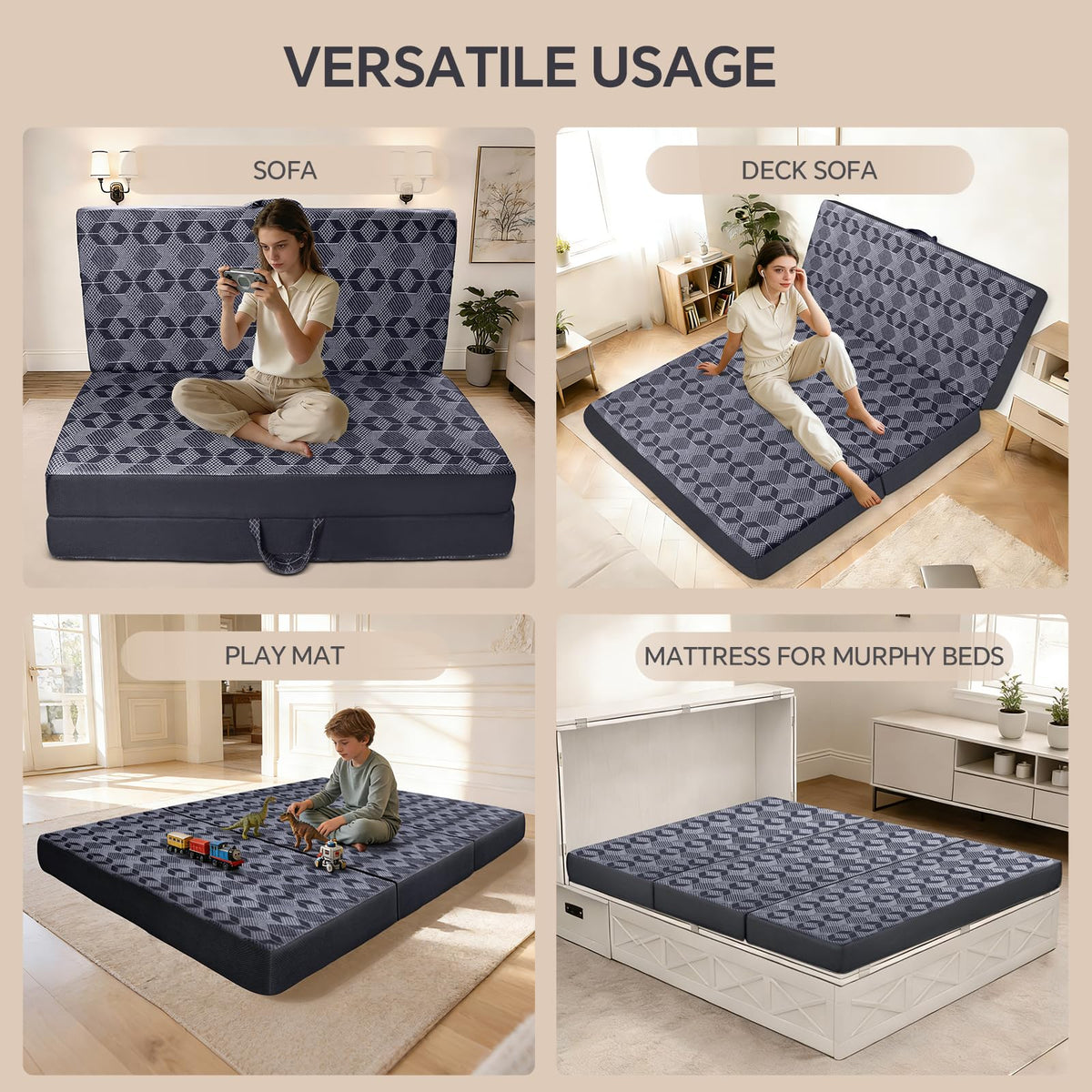 Queen Size 6 Inch Tri-Fold Mattress with Washable Cover X120942