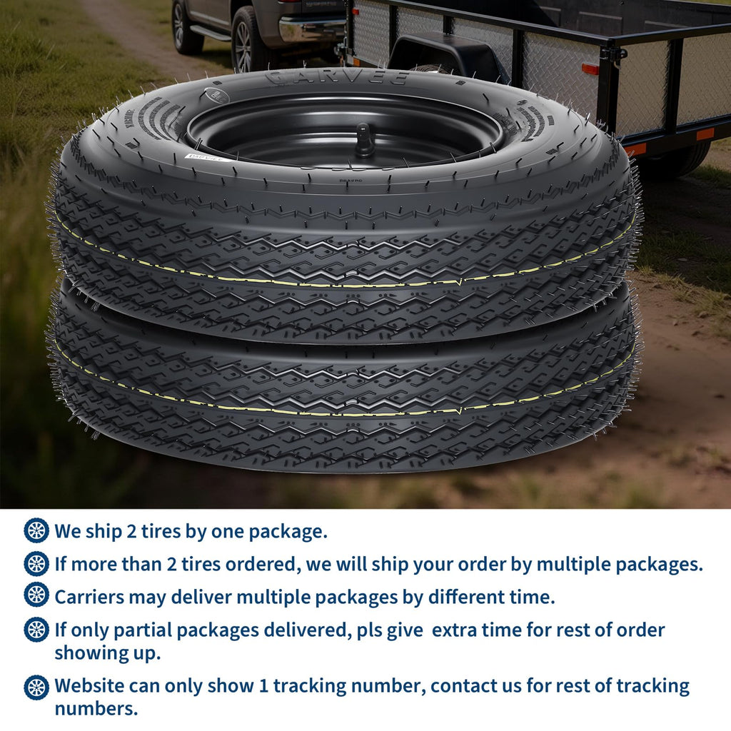 Set of 2 5.30-12 Trailer Tires with 12" Black Rims, 4 Lug on 4" Bolt Pattern, Load Range C 6PR B829