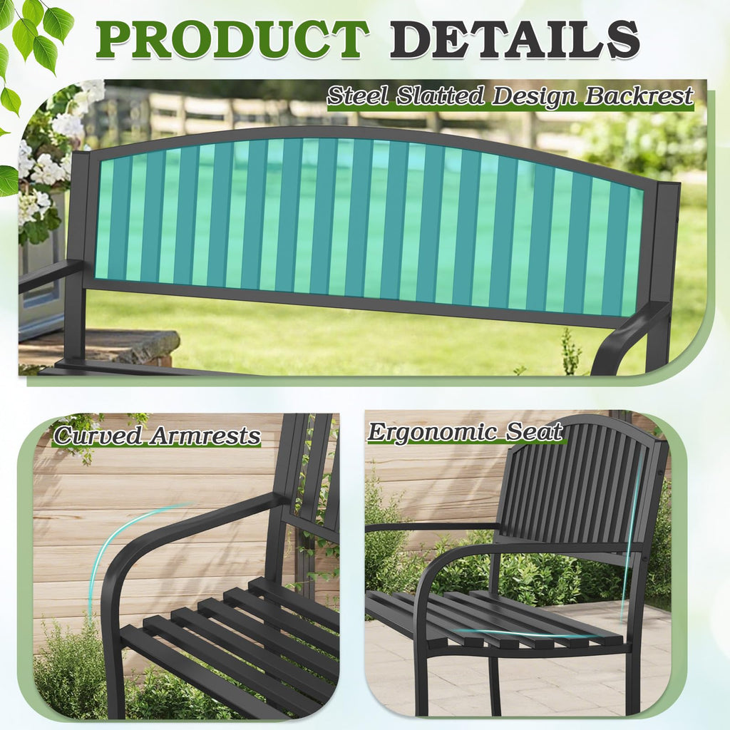 50" Weatherproof Metal Outdoor Bench G50486