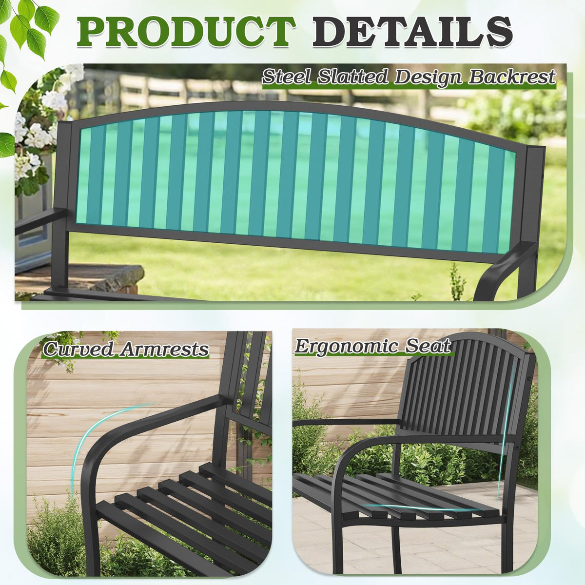 50" Weatherproof Metal Outdoor Bench G50486