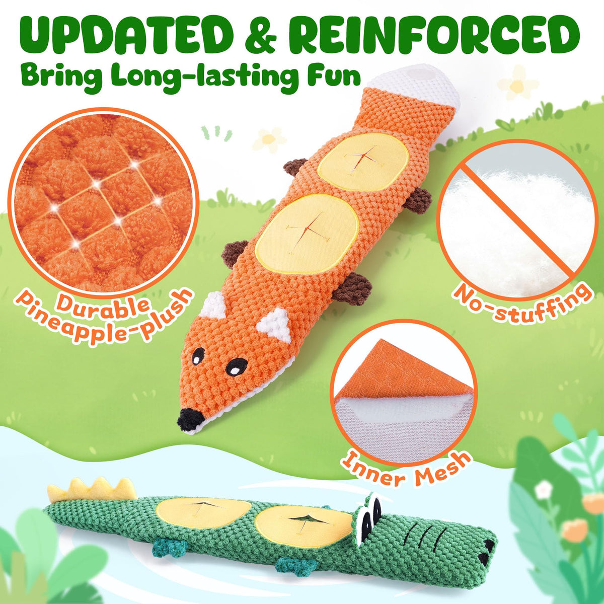 2 Pack No Stuffing Squeaky Dog Toys F91684