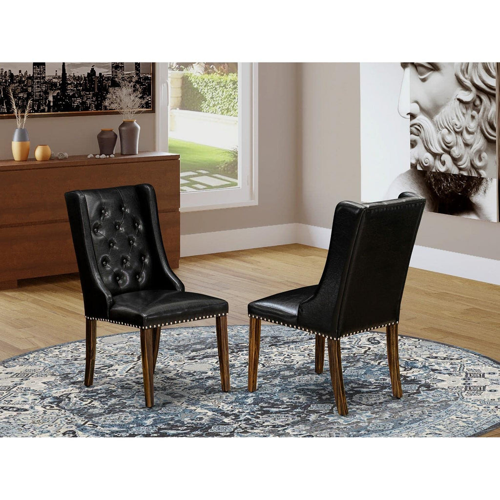 Black Faux Leather Button Tufted Dining Chairs, Set of 2 W5029