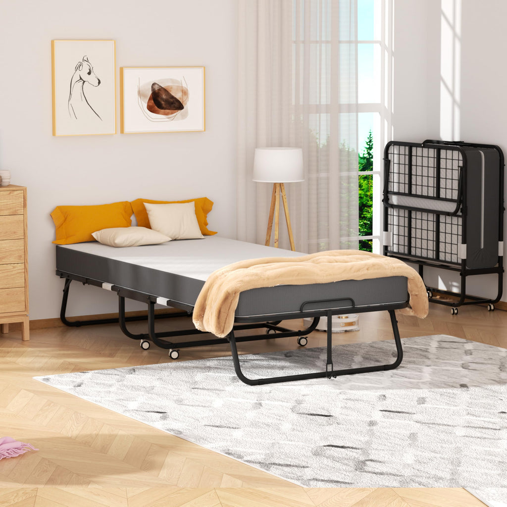 Folding Bed with Mattress, Portable Roll Away Bed, 75" x 31" Y8776