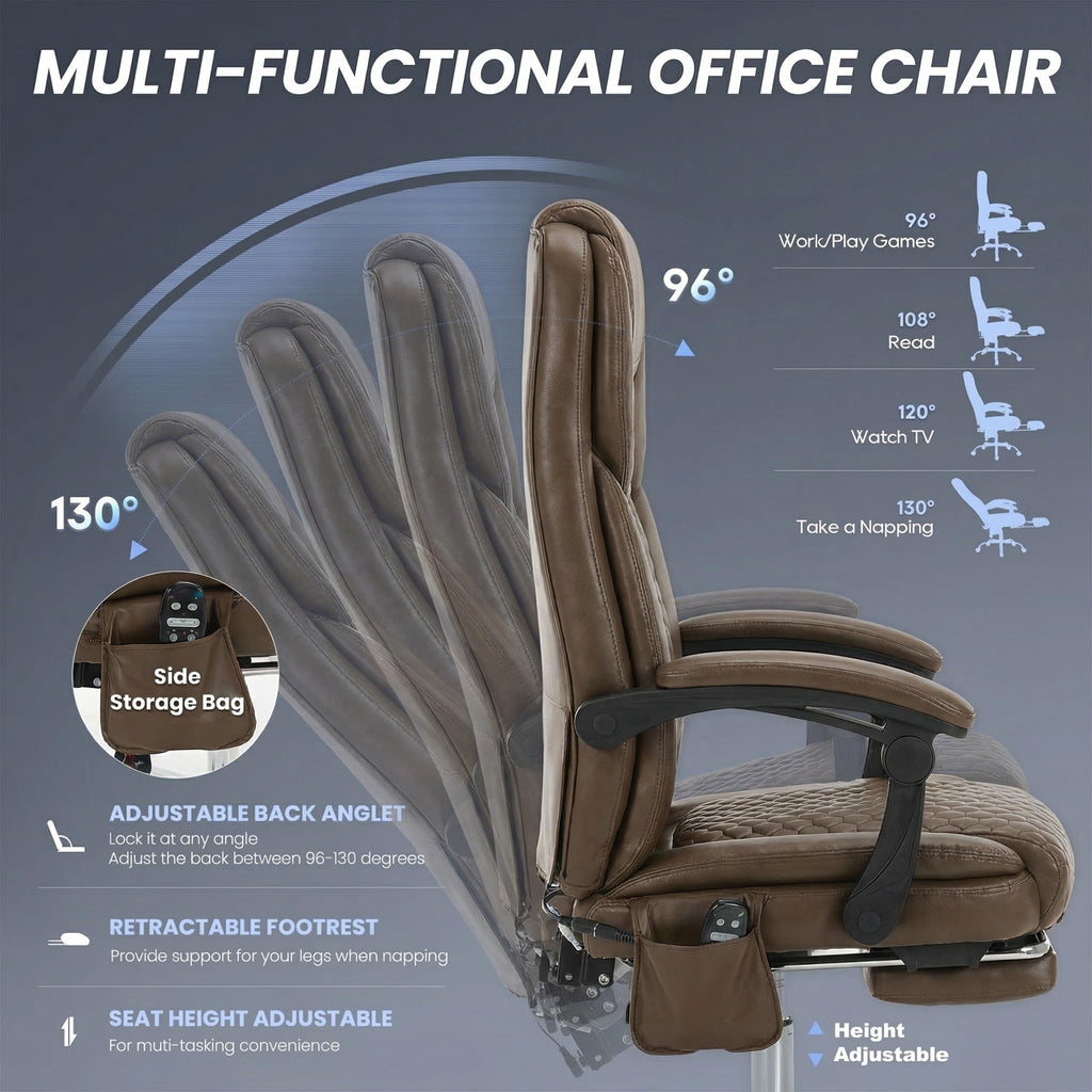 Brown Massage Office Chair with Heat and Footrest I30866