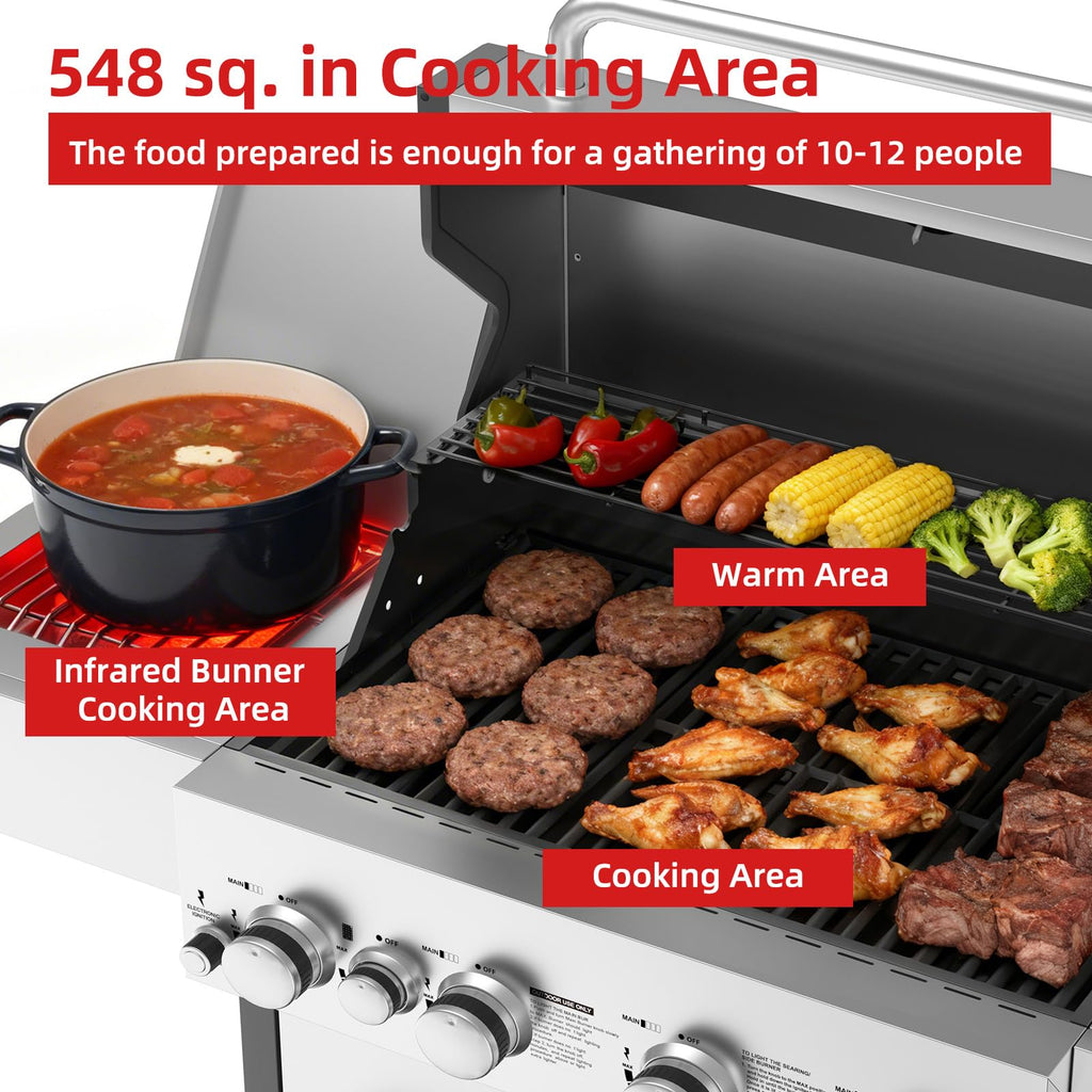 4 Burner Gas Grill with Side Burner and Wheels T884768