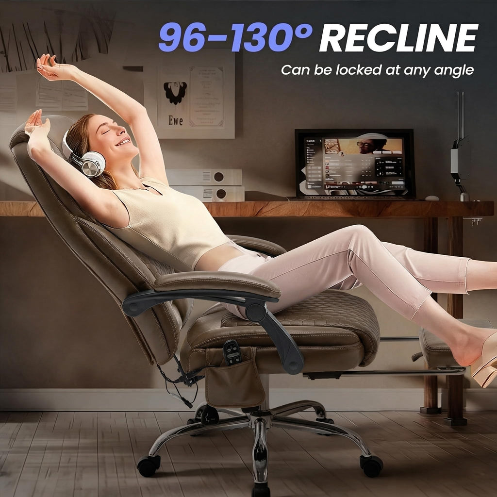 Brown Massage Office Chair with Heat and Footrest I30866