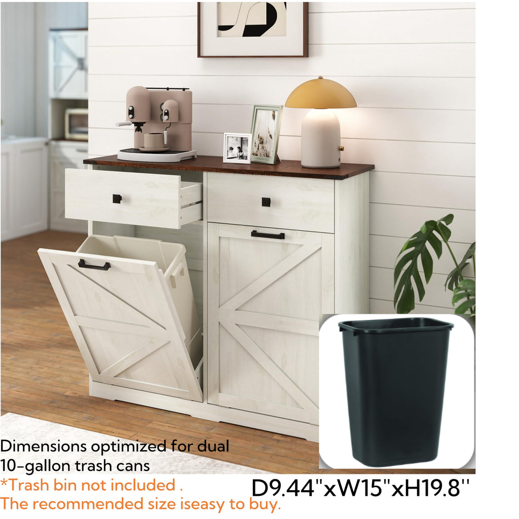 Antique White Double Tilt Out Trash Cabinet with 2 Drawers F42833