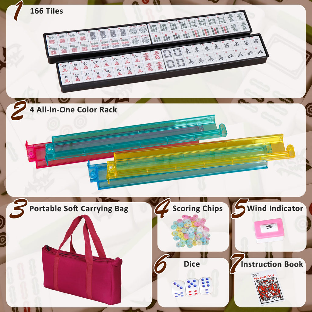 166 Tiles Mahjong Tile Set with Racks and Carrying Bag F306485