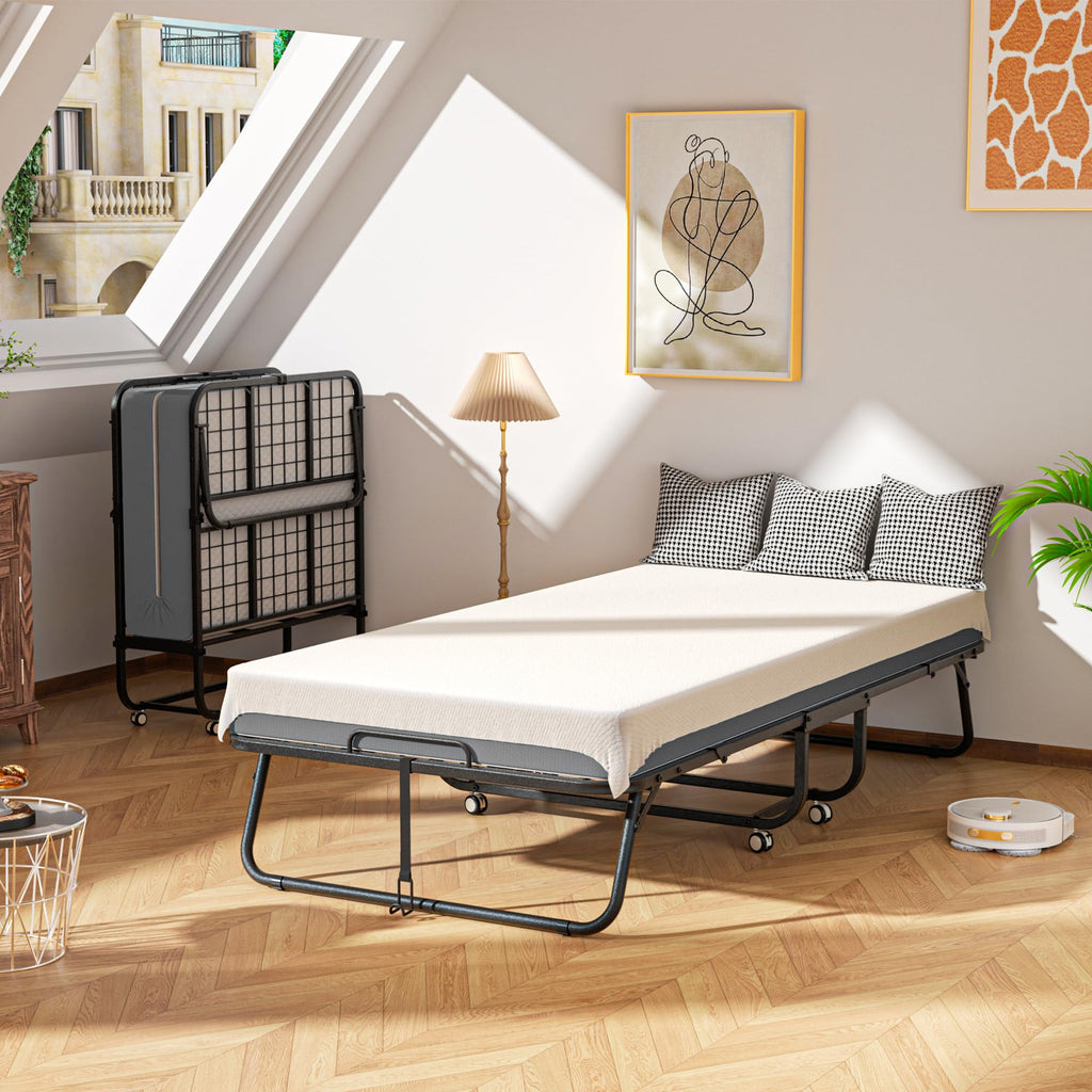 Folding Bed with Mattress, Portable Roll Away Bed, 75" x 31" Y8776
