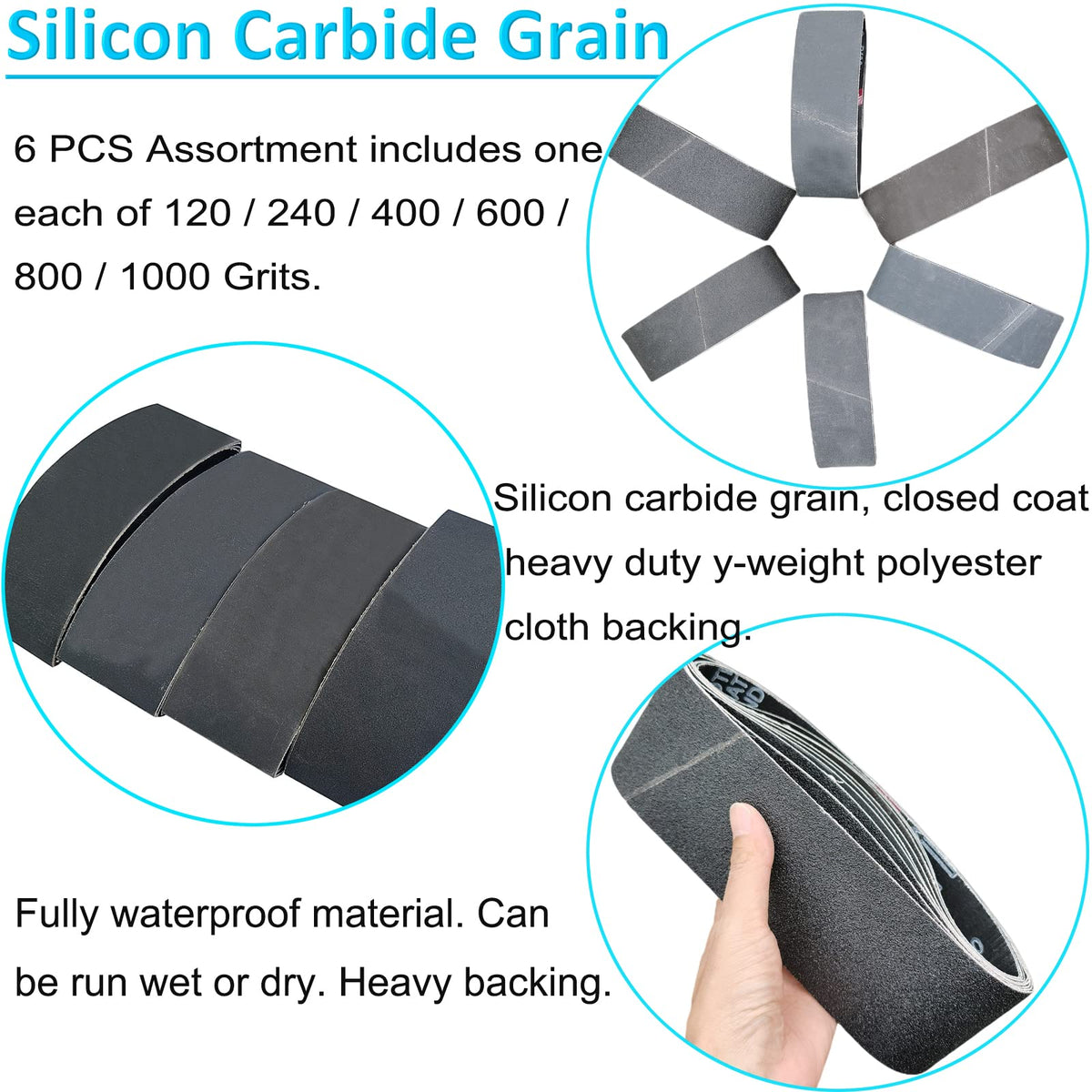 4 x 36 Inch Silicon Carbide Sanding Belts 6 Pack I1598
