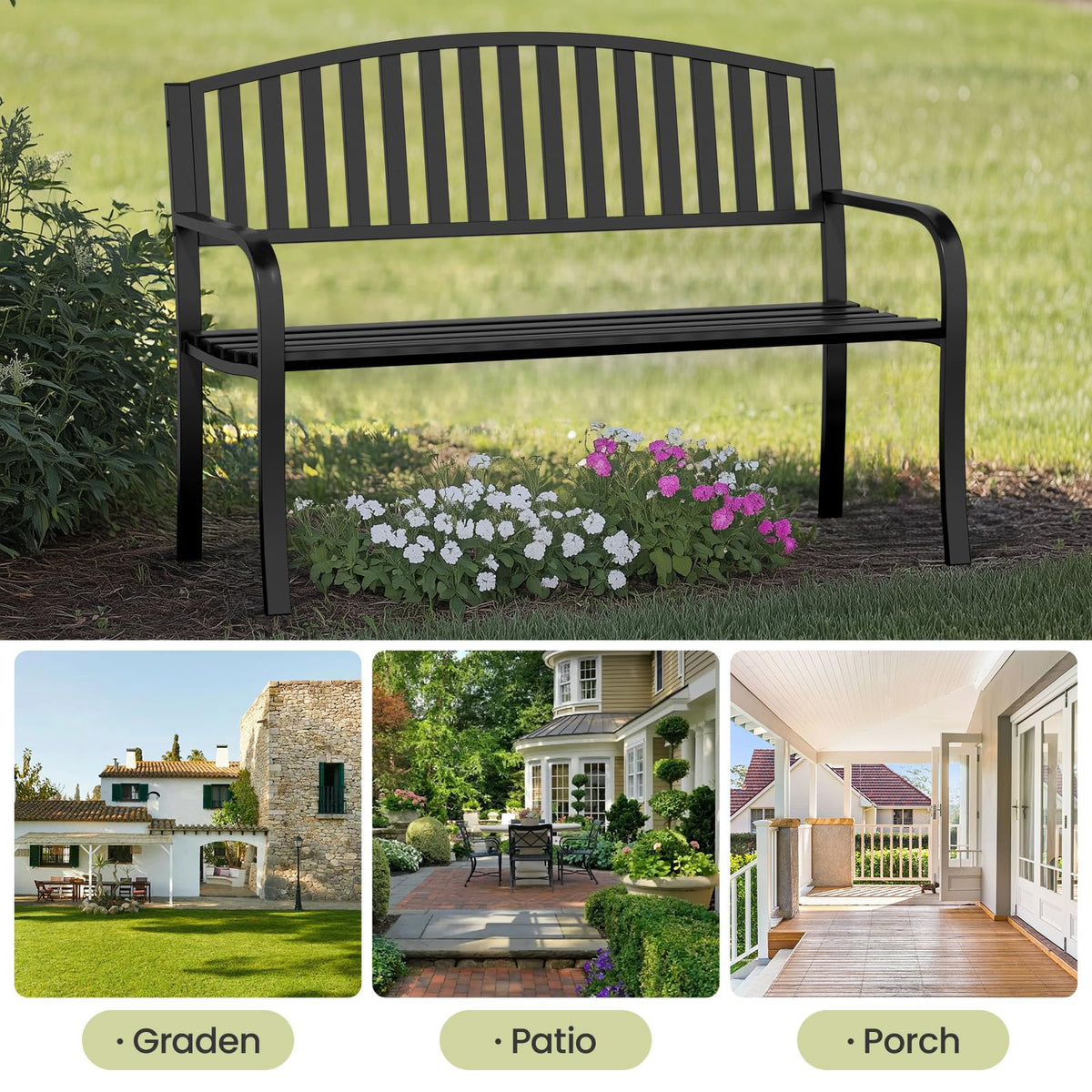 50" Weatherproof Metal Outdoor Bench G50486