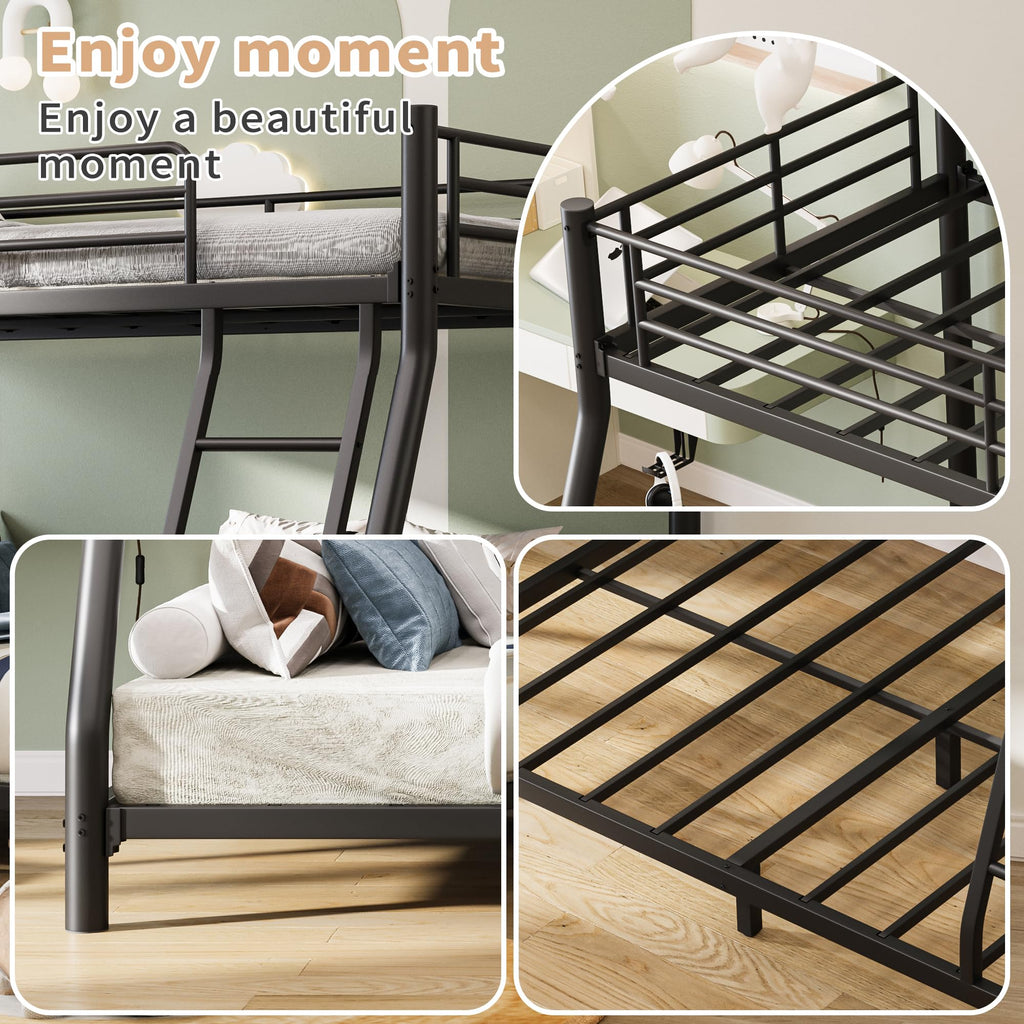 Twin Over Full Size Bunk Bed with Guardrail & Ladder W931668