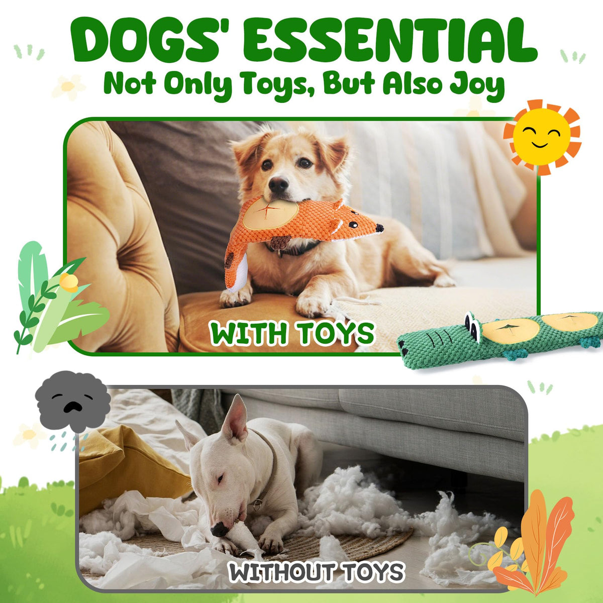 2 Pack No Stuffing Squeaky Dog Toys F91684