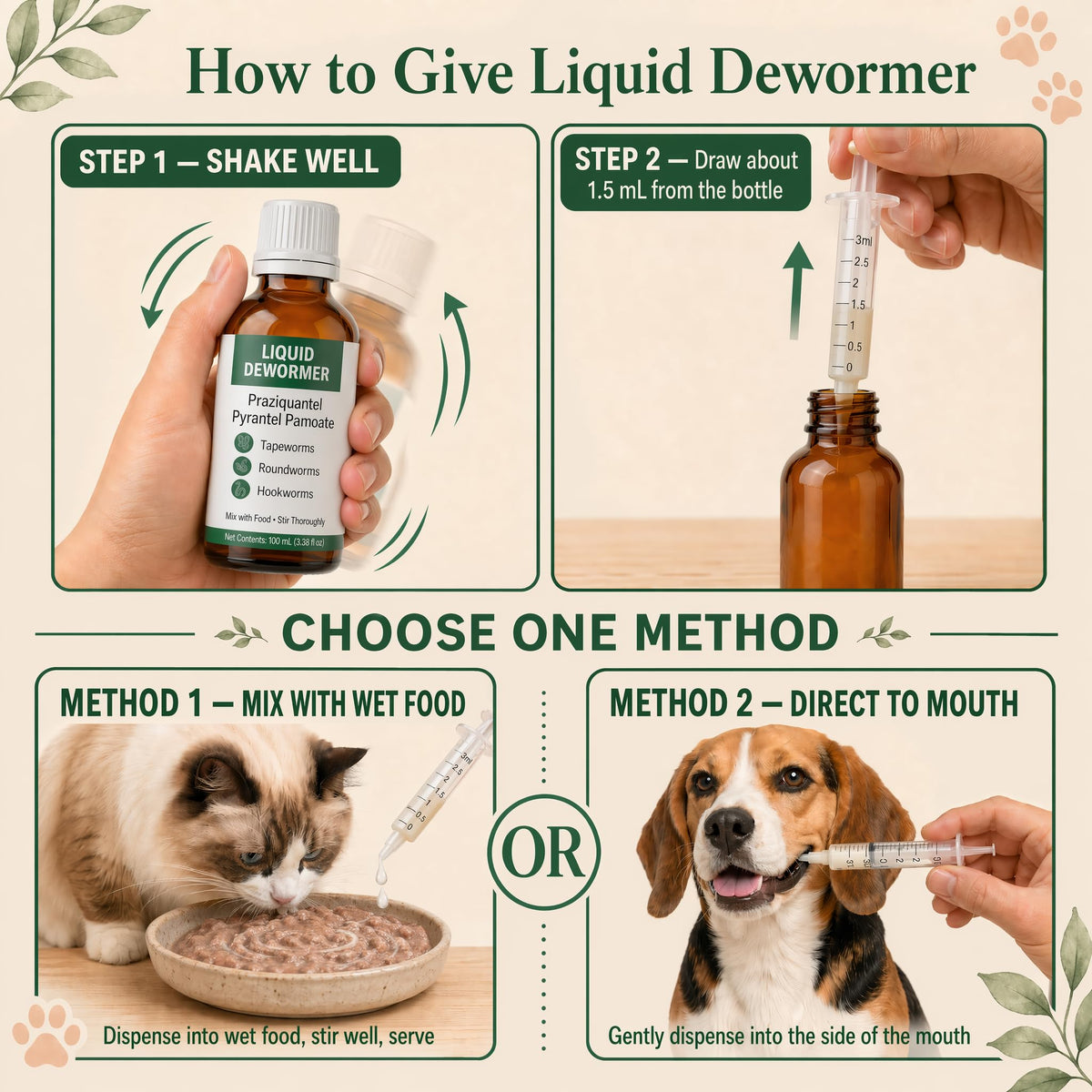 Liquid Dewormer, Praziquantel & Pyrantel Pamoate, 3.38 fl oz W536
