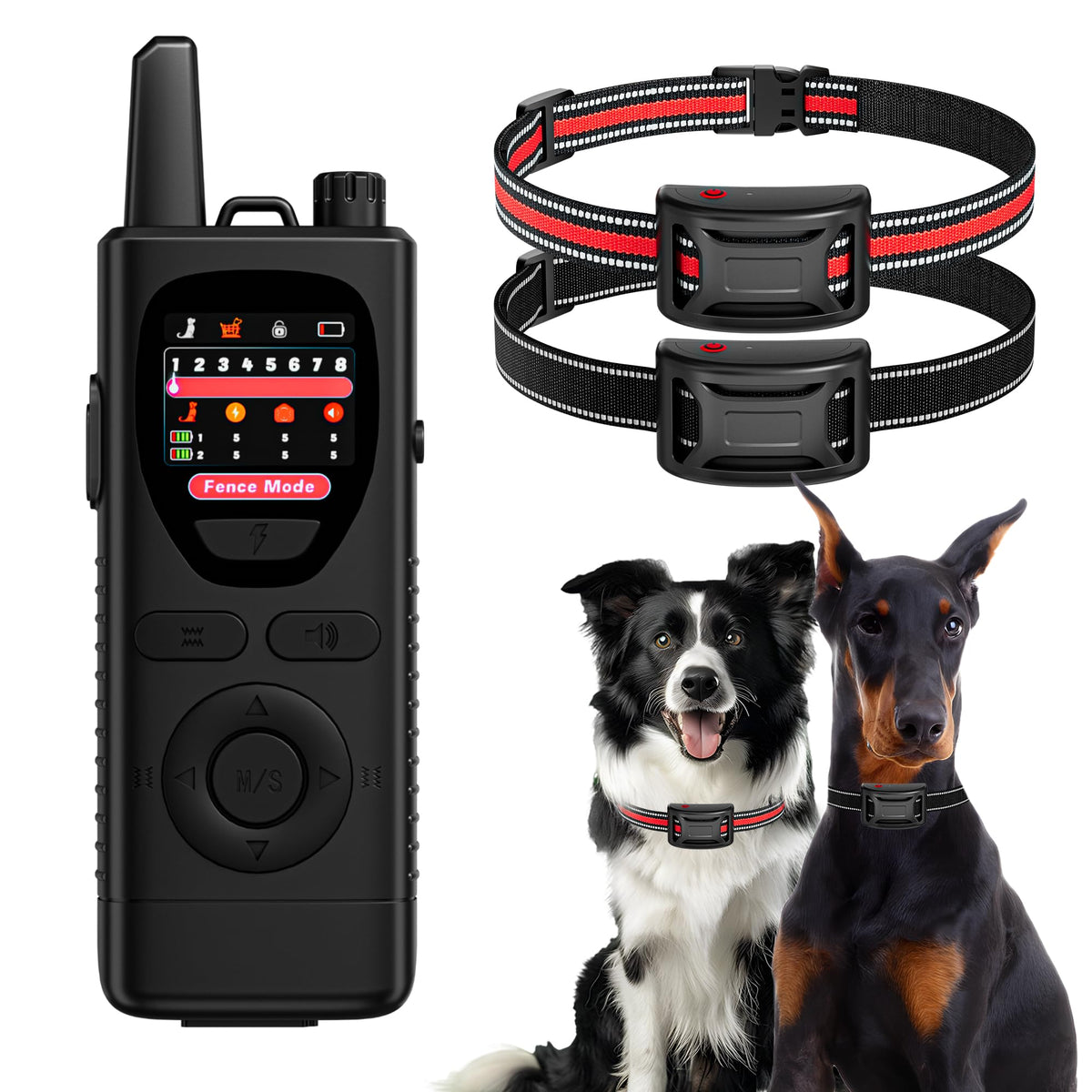 Wireless Dog Fence System 2-in-1 Pet Containment Training Collar IPX6 Waterproof Rechargeable Black Red M97129