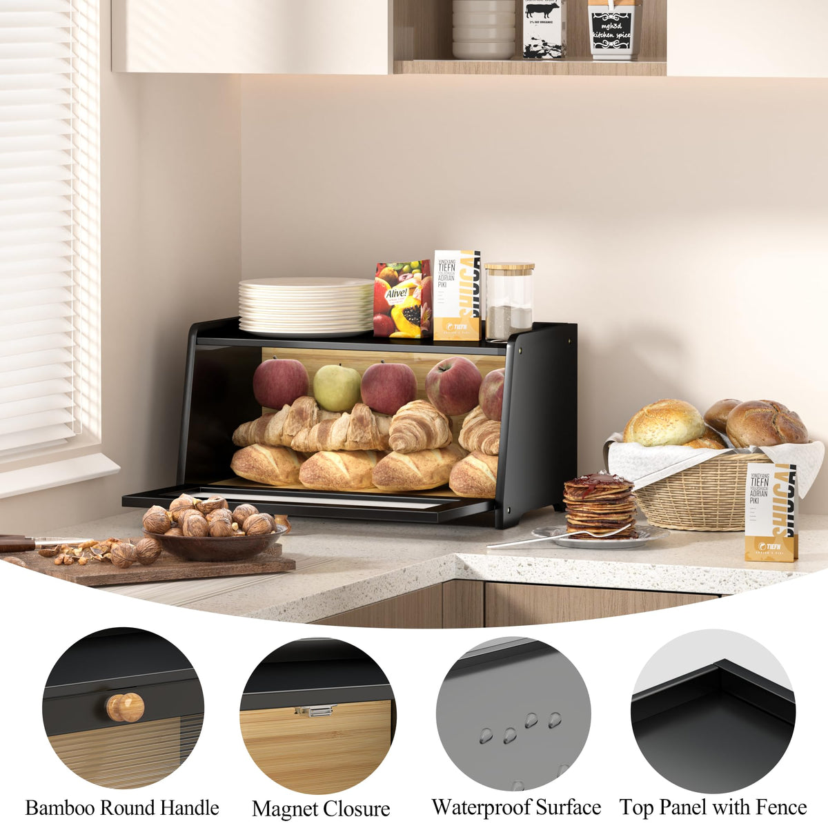 Black Wooden Bread Box W151