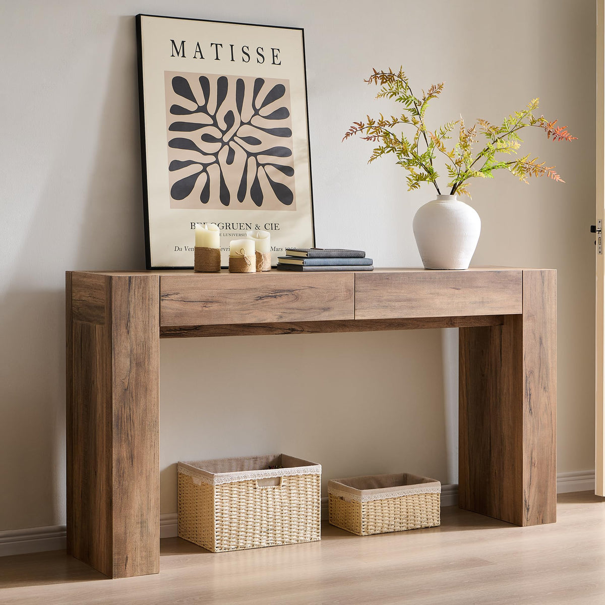 Rustic Oak Console Table with Drawers B79733