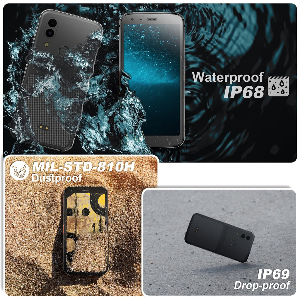 Unlocked Rugged Cell Phone 128GB IP68 Waterproof Android Smartphone Black X5568