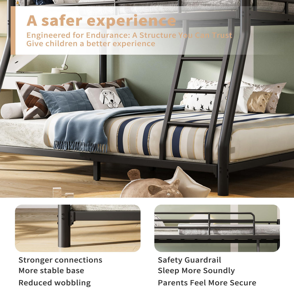 Twin Over Full Size Bunk Bed with Guardrail & Ladder W931668