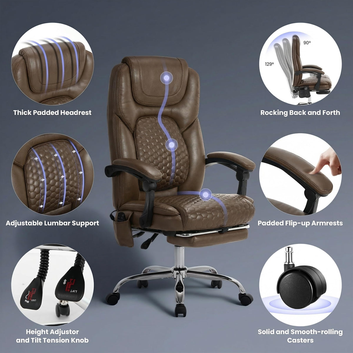 Brown Massage Office Chair with Heat and Footrest I30866
