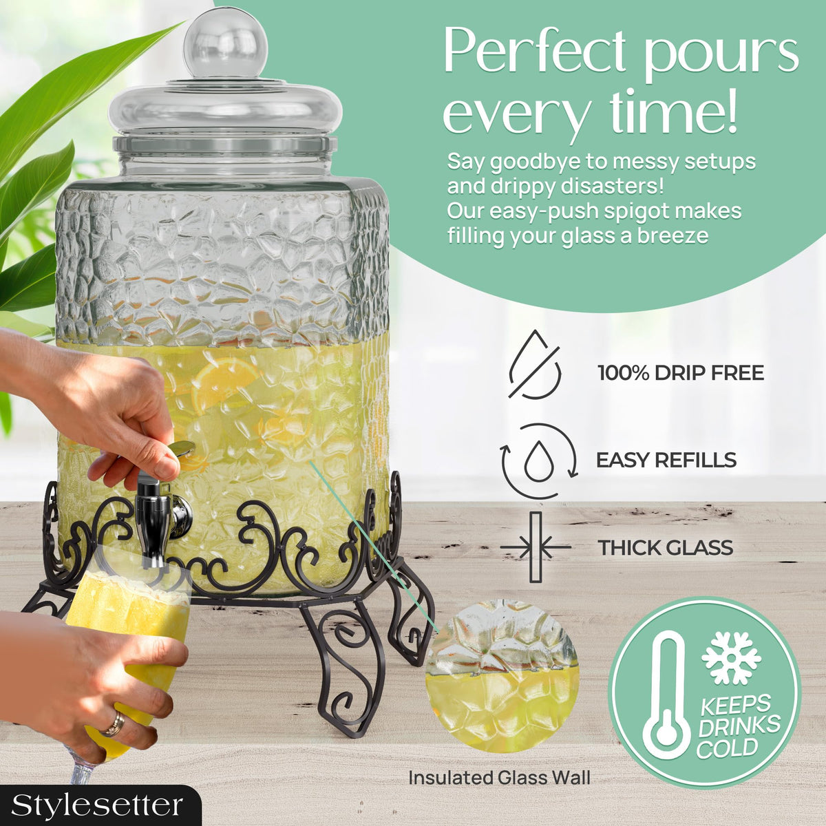 Glass Beverage Dispenser with Stand 2.5 Gal P123