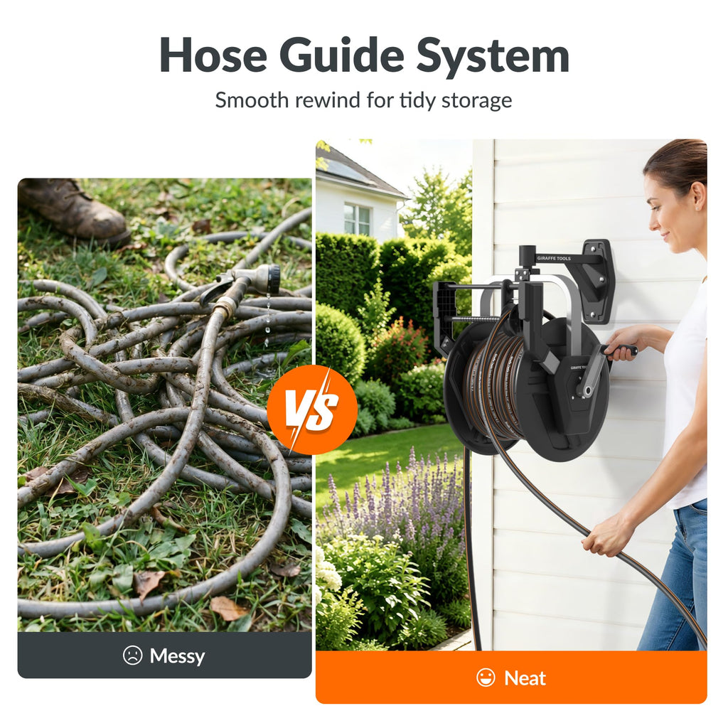 Garden Hose Reel Wall Mount, 125FT 5/8" Hose Capacity, Heavy Duty with Crank Q183
