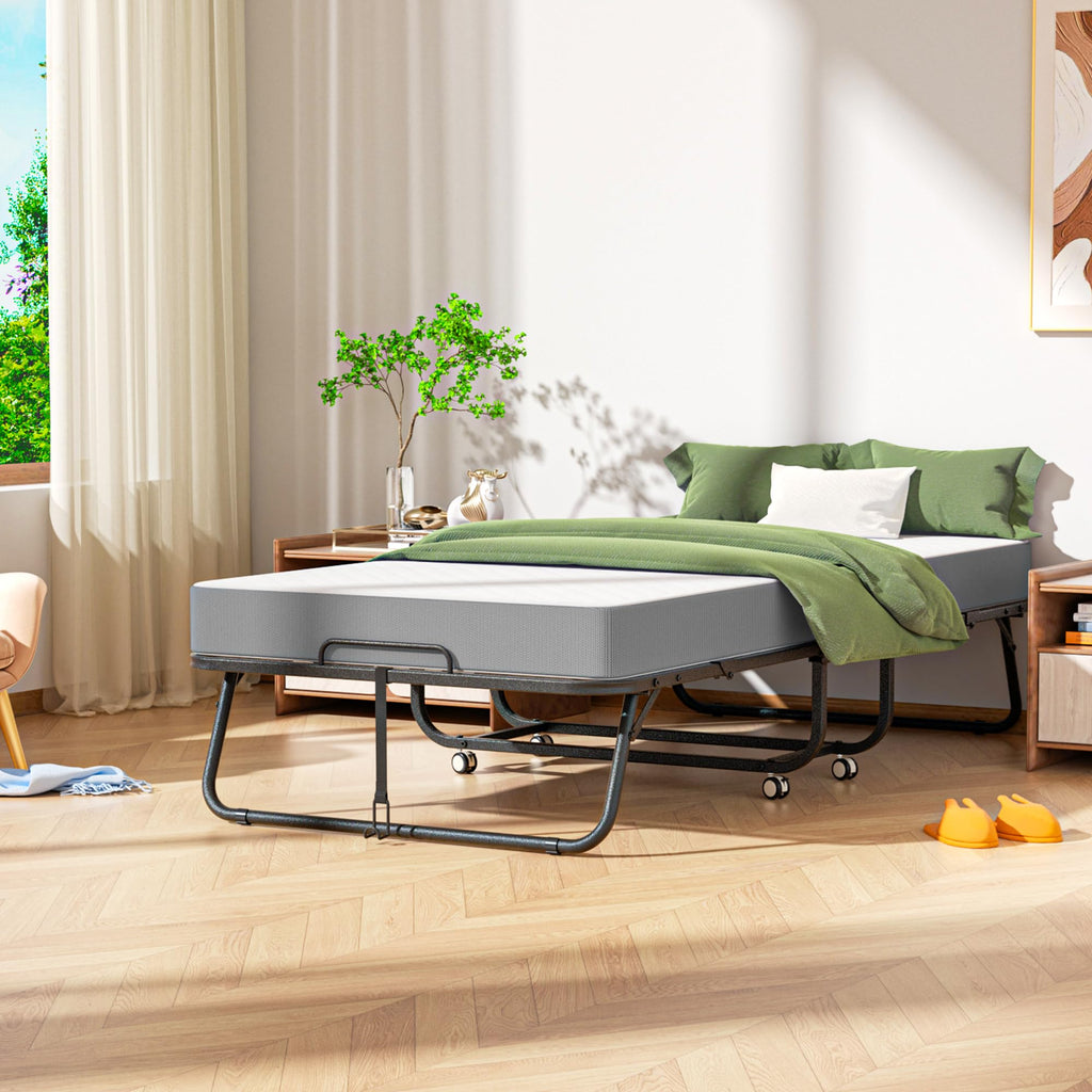 Folding Bed with Mattress, Portable Roll Away Bed, 75" x 31" Y8776