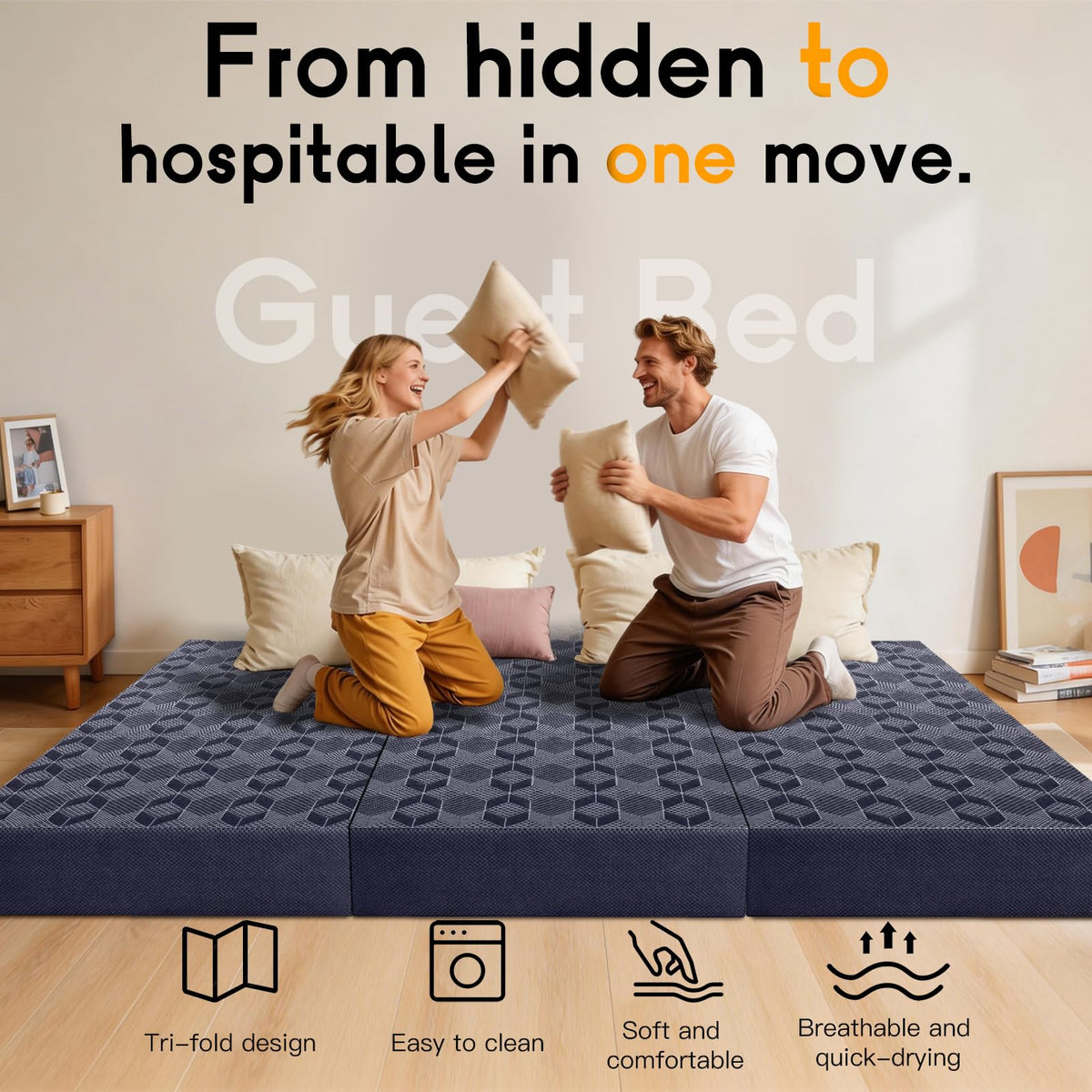 Queen Size 6 Inch Tri-Fold Mattress with Washable Cover X120942