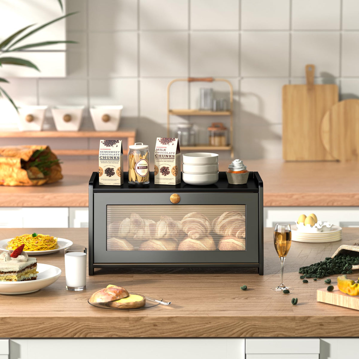 Black Wooden Bread Box W151