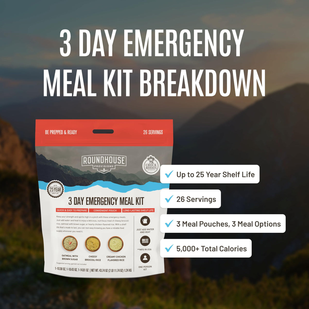 3 Day Emergency Meal Kit, 26 Servings W721119